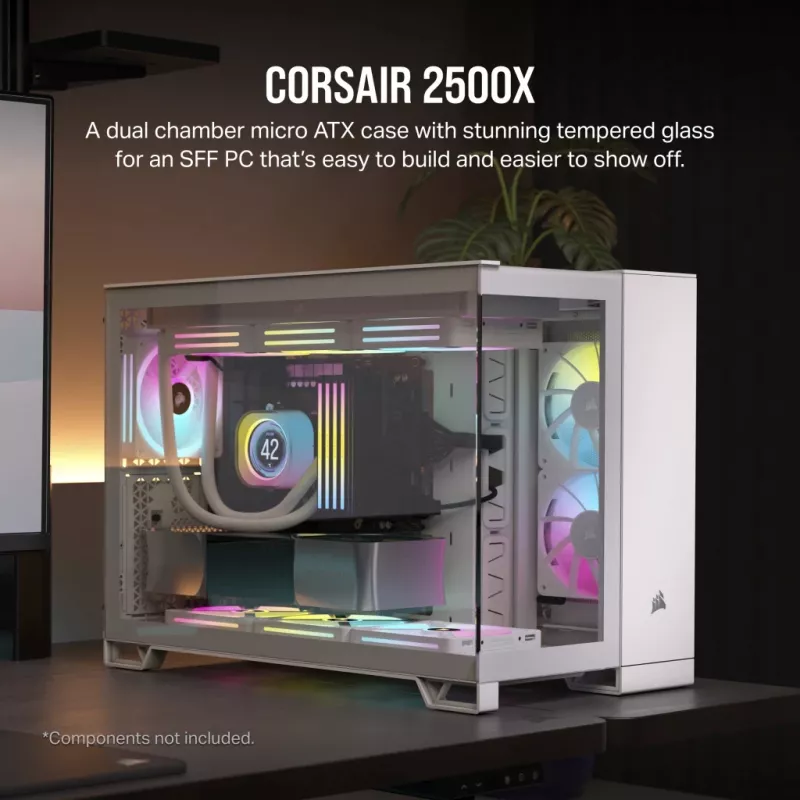 CORSAIR PC-korpus – 2500X keskmise suurusega kahekambriline PC-korpus – valge