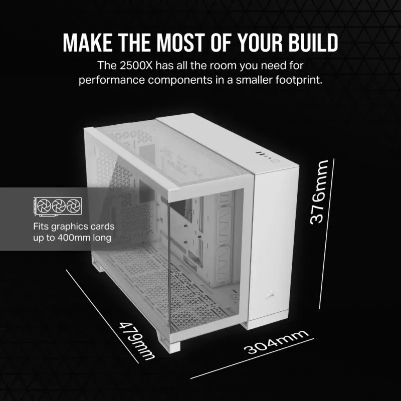 CORSAIR PC-korpus – 2500X keskmise suurusega kahekambriline PC-korpus – valge