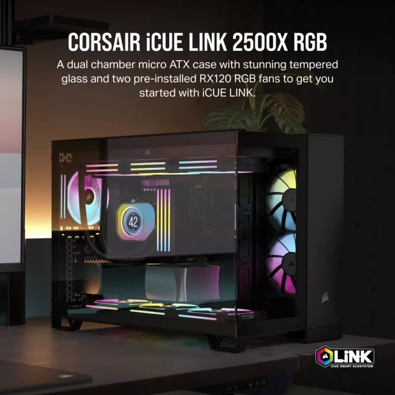 CORSAIR arvutikorpus - Icue Link 2500x RGB Micro ATX kahekambriline must