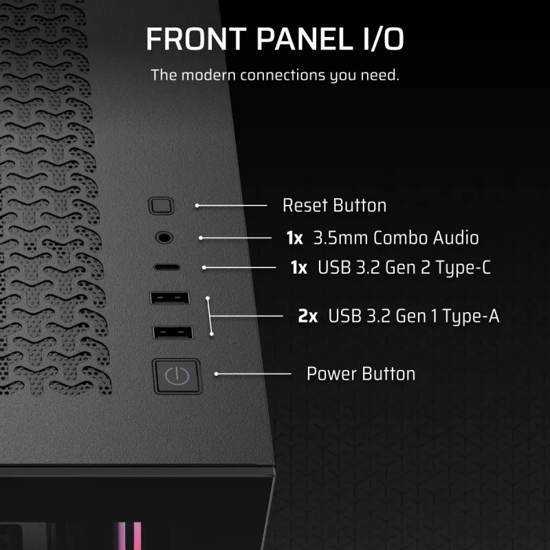 PC Midi Tower korpus CORSAIR 3500X RS-R ARGB — Must, karastatud klaas, toetab ATX/EATX/Micro-ITX, 3x120 mm esiventilaatorid