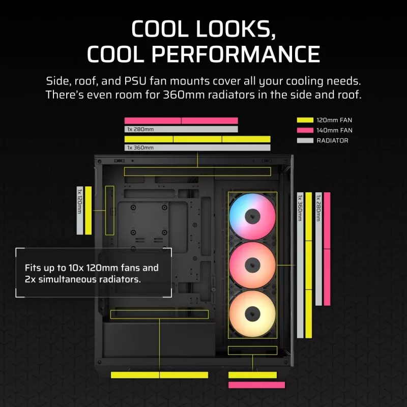 PC Midi Tower korpus CORSAIR 3500X RS-R ARGB — Must, karastatud klaas, toetab ATX/EATX/Micro-ITX, 3x120 mm esiventilaatorid