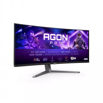 AOC AGON PRO AG346UCD arvutimonitor 86,4 cm (34 tolli) 3440 x 1440 pikslit Wide Quad HD QD-OLED must, hall