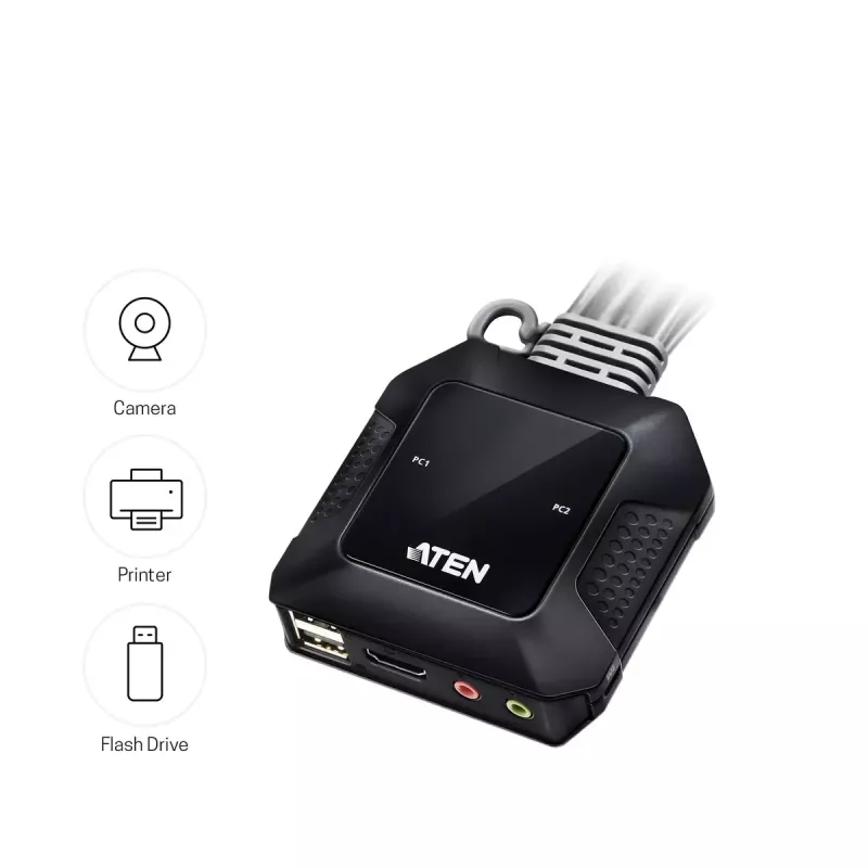 ATEN 2-pordiline USB 4K HDMI kaabliga KVM-lüliti kaugportvalijaga