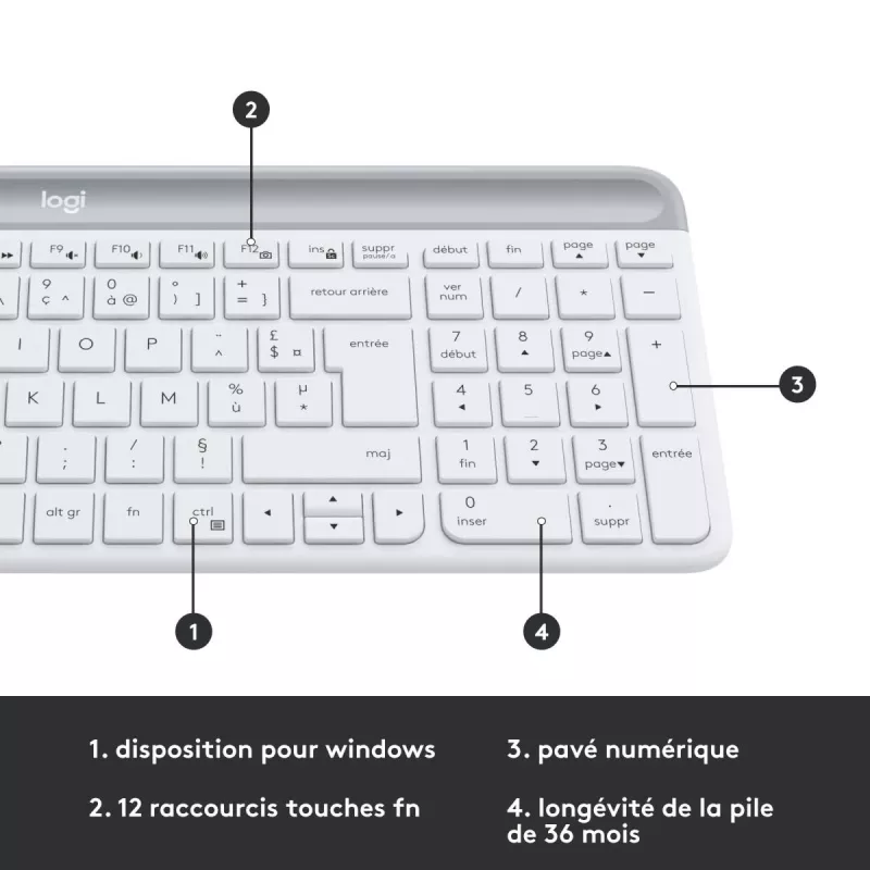 LOGITECH Õhuke juhtmevaba klaviatuuri ja hiire komplekt Mk470 - Valge - Azerty Prantsuse