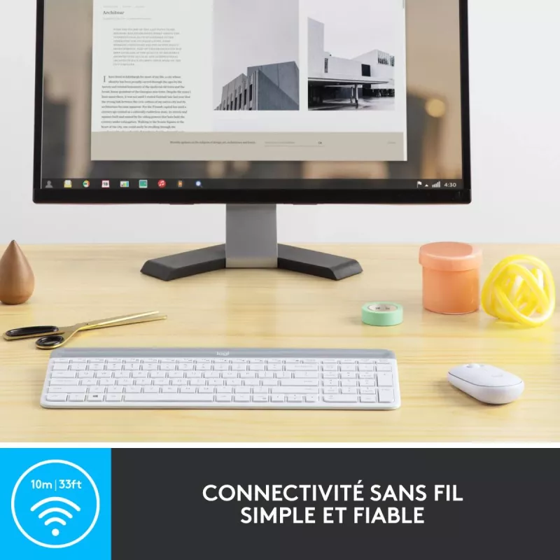 LOGITECH Õhuke juhtmevaba klaviatuuri ja hiire komplekt Mk470 - Valge - Azerty Prantsuse