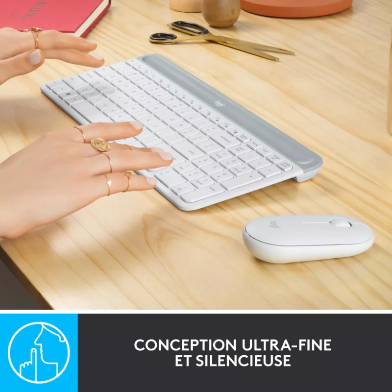 LOGITECH Õhuke juhtmevaba klaviatuuri ja hiire komplekt Mk470 - Valge - Azerty Prantsuse