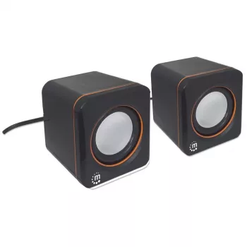 Manhattan 2600 Series Speaker System, Small Size, Big Sound, Two Speakers, Stereo, USB power, Output: 2x 3W, 3.5mm plug for sound, In-Line volume control, kaabel 0.9m, Must, Three Year Warranty