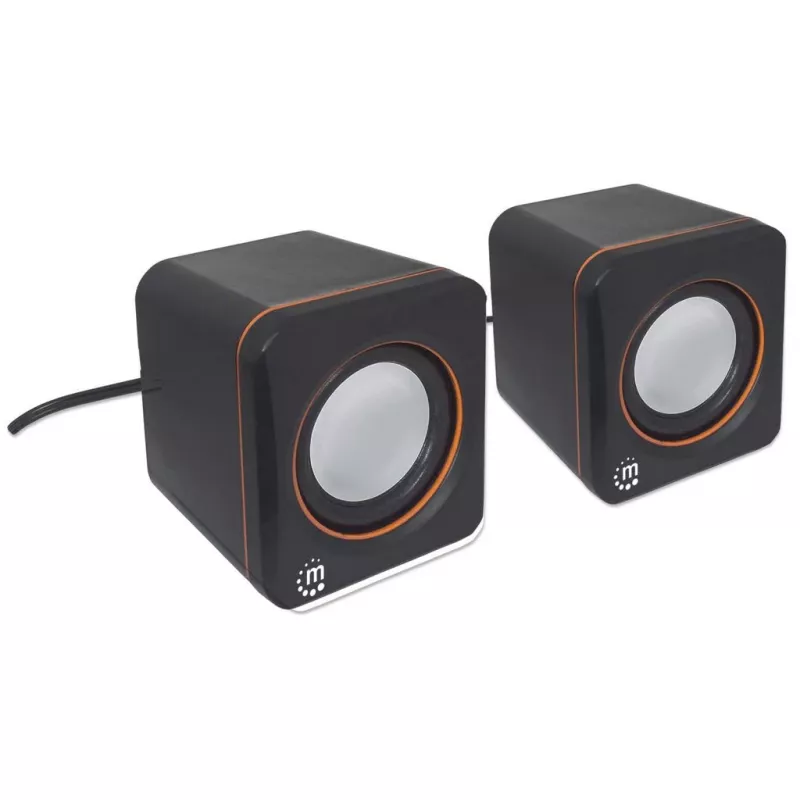 Manhattan 2600 Series Speaker System, Small Size, Big Sound, Two Speakers, Stereo, USB power, Output: 2x 3W, 3.5mm plug for sound, In-Line volume control, kaabel 0.9m, Must, Three Year Warranty