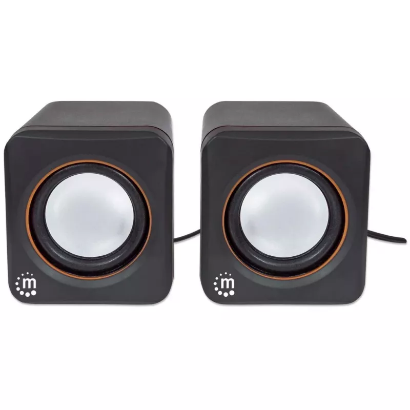 Manhattan 2600 Series Speaker System, Small Size, Big Sound, Two Speakers, Stereo, USB power, Output: 2x 3W, 3.5mm plug for sound, In-Line volume control, kaabel 0.9m, Must, Three Year Warranty