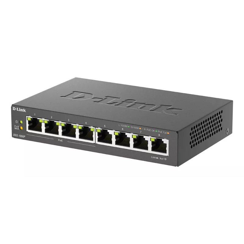 Haldamatu lüliti D-Link DGS-1008P/E, L2, 8 porti, PoE