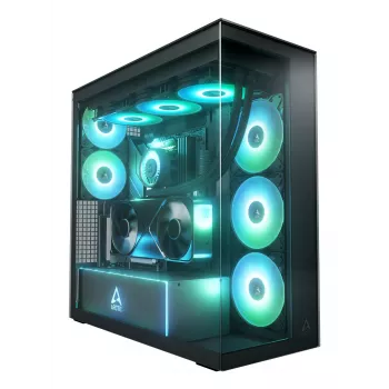 ARCTIC Xtender VG (Mirror Black) Premium E-ATX PC korpus vertikaalse GPU paigaldusega