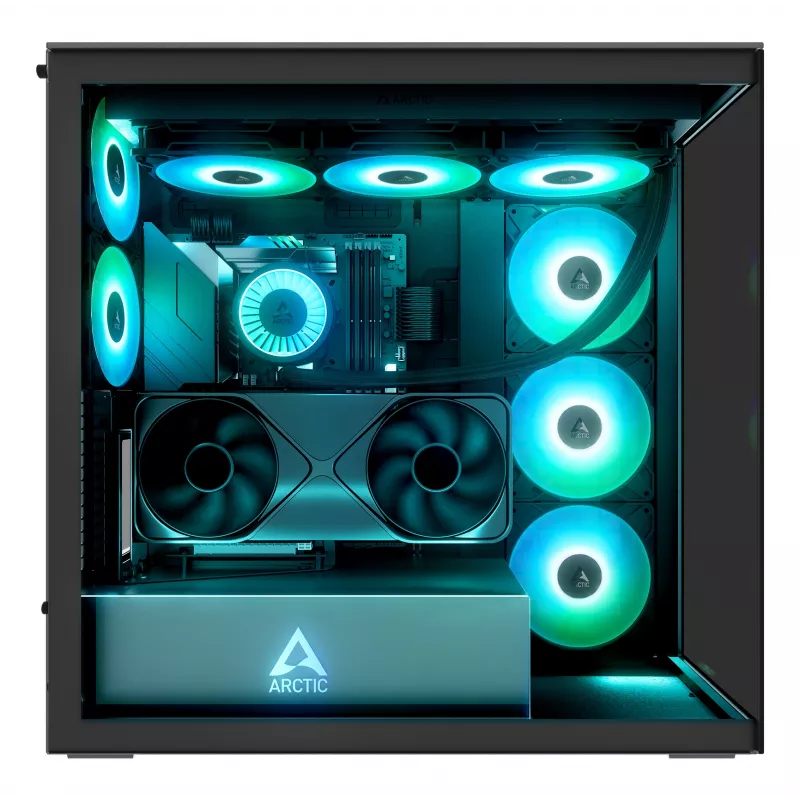 ARCTIC Xtender VG (Mirror Black) Premium E-ATX PC korpus vertikaalse GPU paigaldusega