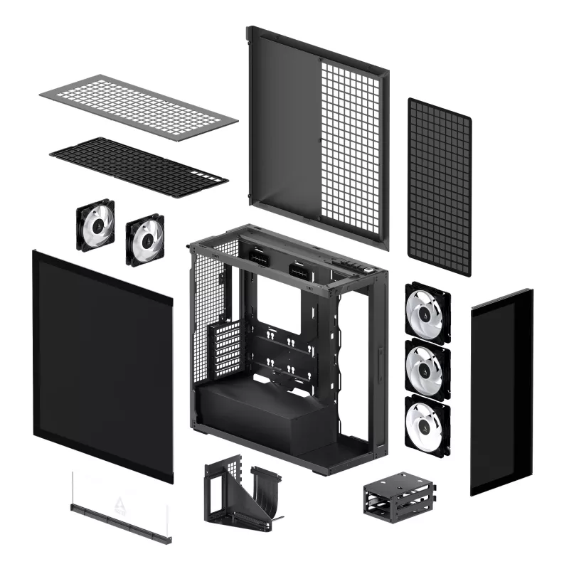 ARCTIC Xtender VG (Mirror Black) Premium E-ATX PC korpus vertikaalse GPU paigaldusega