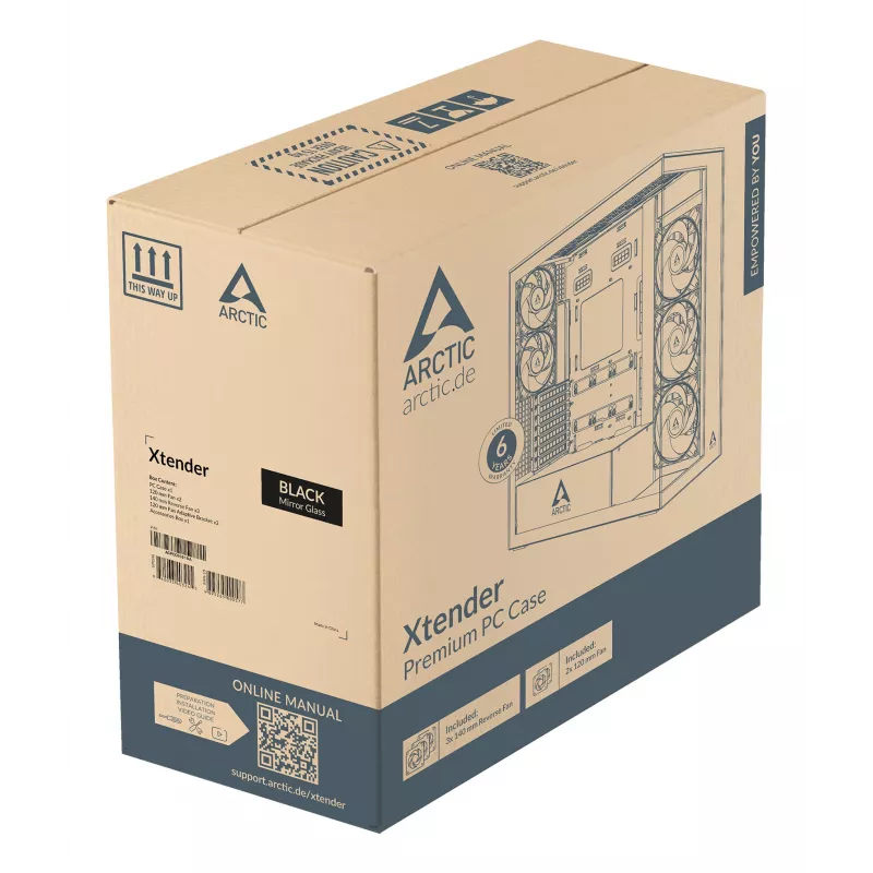 ARCTIC Xtender VG (Mirror Black) Premium E-ATX PC korpus vertikaalse GPU paigaldusega