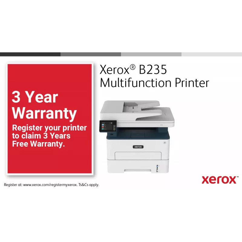 Xerox B235 A4 34ppm juhtmevaba dupleks koopia/prindi/skanni/faks PS3 PCL5e/6 ADF 2 salve kokku 251 lehte