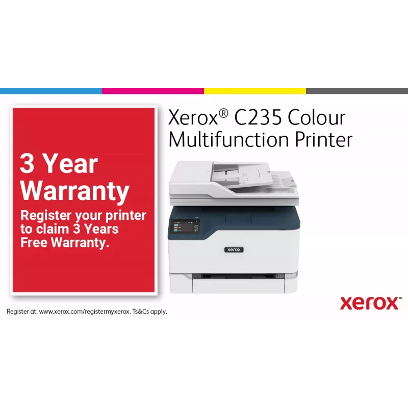 Xerox C235 A4 22ppm juhtmevaba koopia/prindi/skanni/faks PS3 PCL5e/6 ADF 2 salve kokku 251 lehte