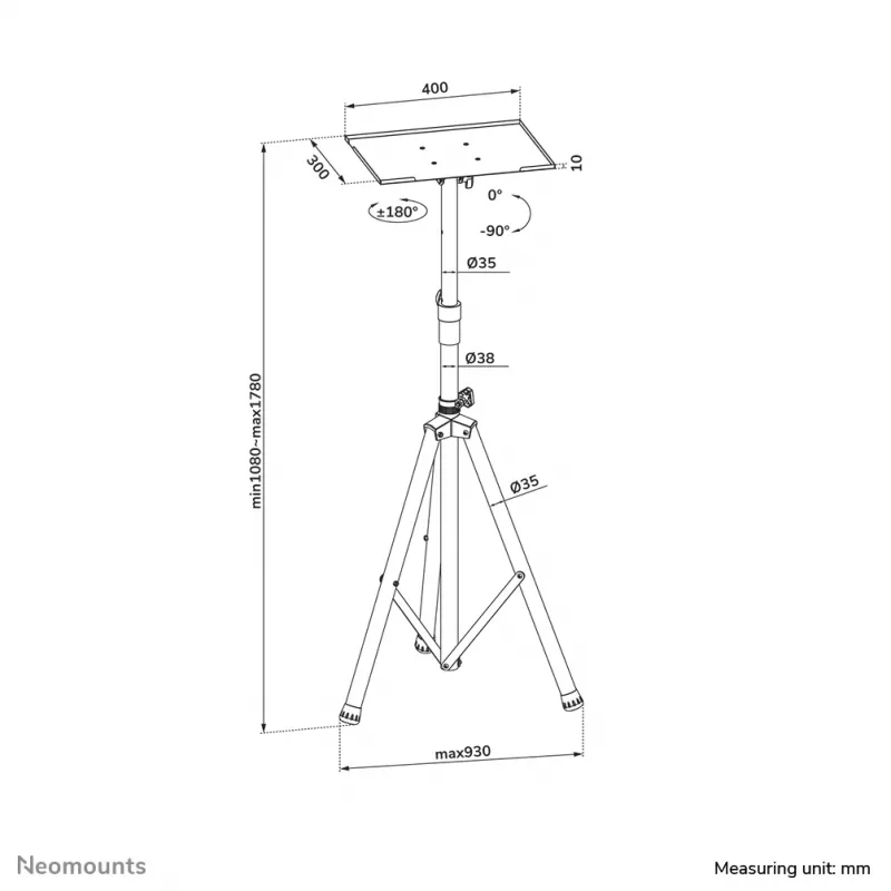 Neomounts NS-FS200Must põrandastatiiv 10-32 tolli, 15 kg, 25.4 cm (10 tolli), 81.3 cm (32 tolli), 75 x 75 mm, 100 x 100 mm, 1080 - 1780 mm