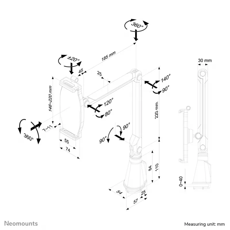 Neomounts TABLET-D100SILVER Tahvelarvuti hoidik lauaklambriga 4.7-12.9 tolli - universaalne - täisliikumine