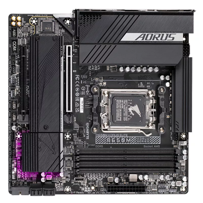 GIGABYTE B650M AORUS ELITE emaplaat - AMD Ryzen 9000 protsessoritele, 12+2+2 faasi VRM, kuni 8000MHz DDR5, 1xPCIe 5.0 + 1xPCIe 4.0 M.2, 2.5GbE LAN, USB 3.2 Gen 2x2