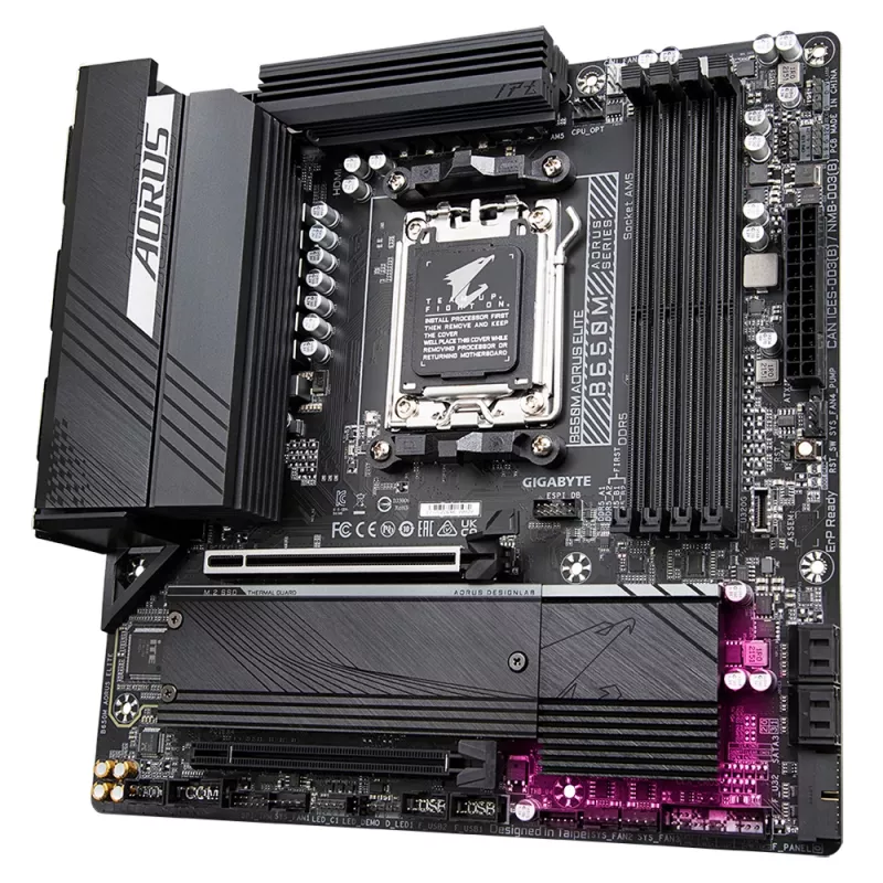 GIGABYTE B650M AORUS ELITE emaplaat - AMD Ryzen 9000 protsessoritele, 12+2+2 faasi VRM, kuni 8000MHz DDR5, 1xPCIe 5.0 + 1xPCIe 4.0 M.2, 2.5GbE LAN, USB 3.2 Gen 2x2