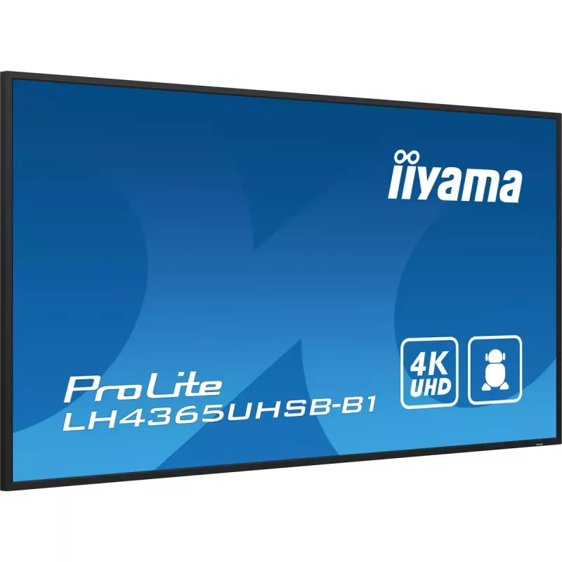 iiyama LH4365UHSB-B1 Signage-ekraan kioskikujundusega 108 cm (42,5 tolli) LED Wi-Fi 800 cd/m² 4K Ultra HD Must Sisseehitatud protsessor Android 11 24/7