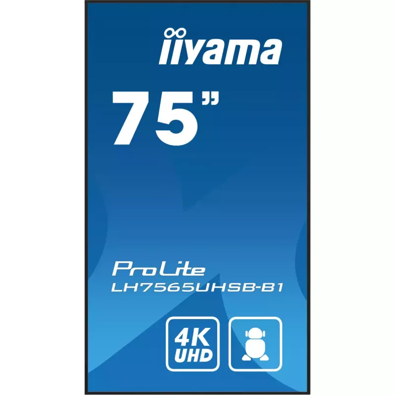 iiyama LH7565UHSB-B1 Signage-ekraan kioskikujundusega 189,2 cm (74,5 tolli) LED Wi-Fi 800 cd/m² 4K Ultra HD Must Sisseehitatud protsessor Android 11 24/7