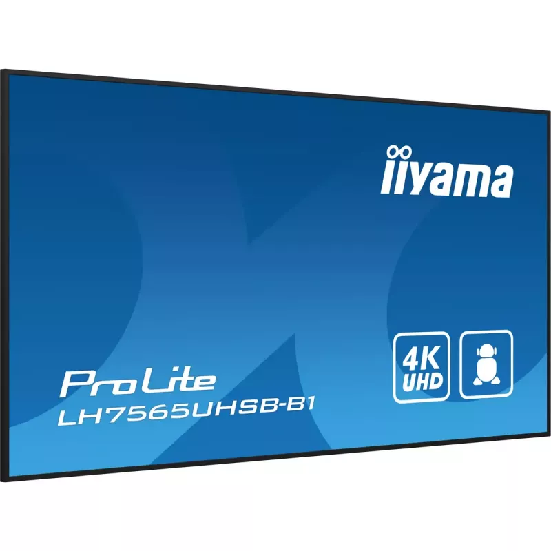 iiyama LH7565UHSB-B1 Signage-ekraan kioskikujundusega 189,2 cm (74,5 tolli) LED Wi-Fi 800 cd/m² 4K Ultra HD Must Sisseehitatud protsessor Android 11 24/7
