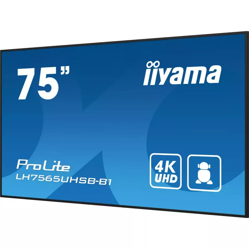 iiyama LH7565UHSB-B1 Signage-ekraan kioskikujundusega 189,2 cm (74,5 tolli) LED Wi-Fi 800 cd/m² 4K Ultra HD Must Sisseehitatud protsessor Android 11 24/7