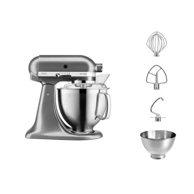 Stand mixer KITCHENAID ARTISAN 5KSM185PS — 300 W, 4,8 L roostevabast terasest kauss, 10 kiirust, hõbedane
