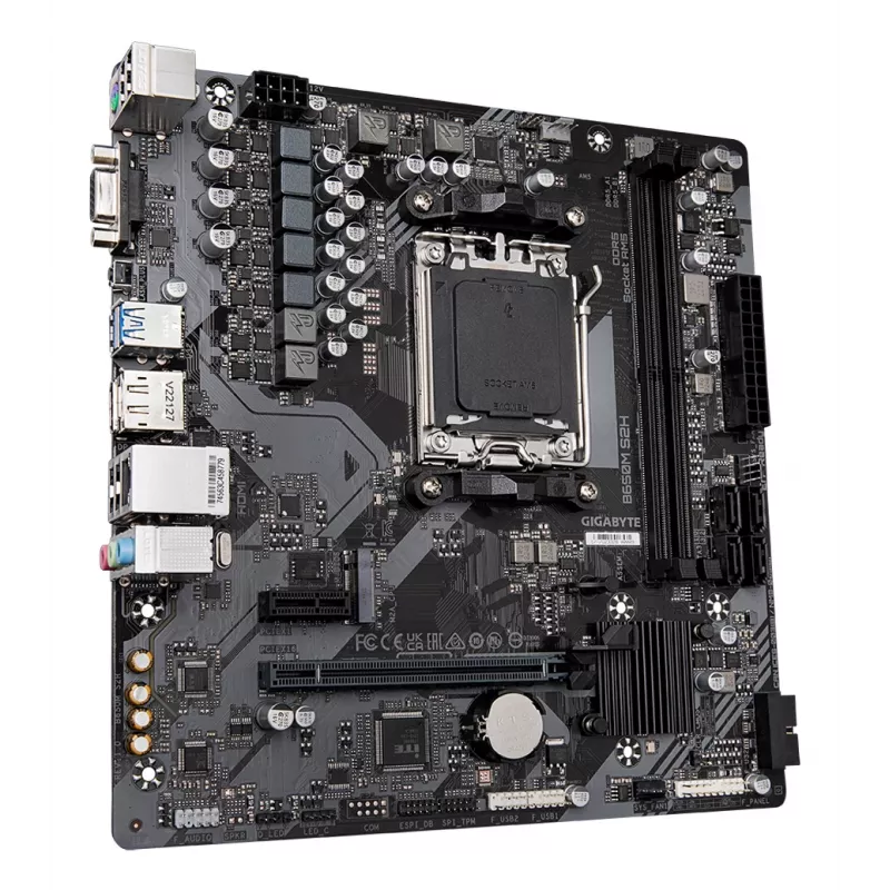 GIGABYTE B650M S2H emaplaat - AMD Ryzen 9000 seeria protsessorid, 5+2+2 faasi VRM, kuni 6400 MHz DDR5 (OC), 1x PCIe 4.0 M.2, GbE LAN, USB 3.2 Gen 1