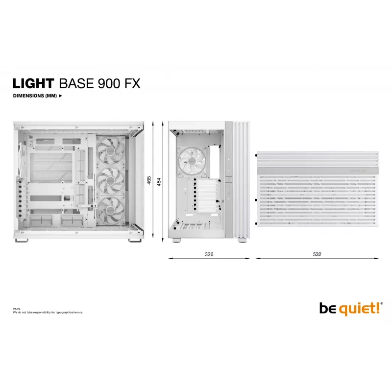 Arvutikorpus bequiet! LIGHT BASE 900 FX Full Tower White — Full Tower, XL-ATX, RGB ventilaatorid, 49,5 cm GPU, 190 mm CPU jahuti