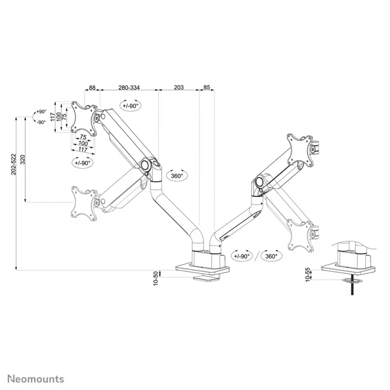 Neomounts DS70S-950BL2 Monitori käsi 17-35 tolli - gaasivedru - Topfix - 180°-peatus