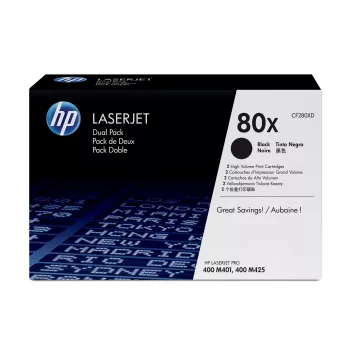HP 80X 2-pakk suure tootlikkusega mustad originaal LaserJet toonerikassetid