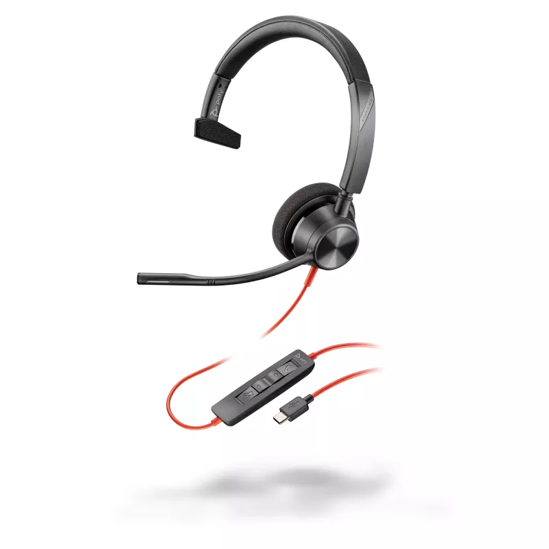 HP Poly Mustwire 3310 monofooniline peakomplekt USB-C-ga + USB-C/A adapter