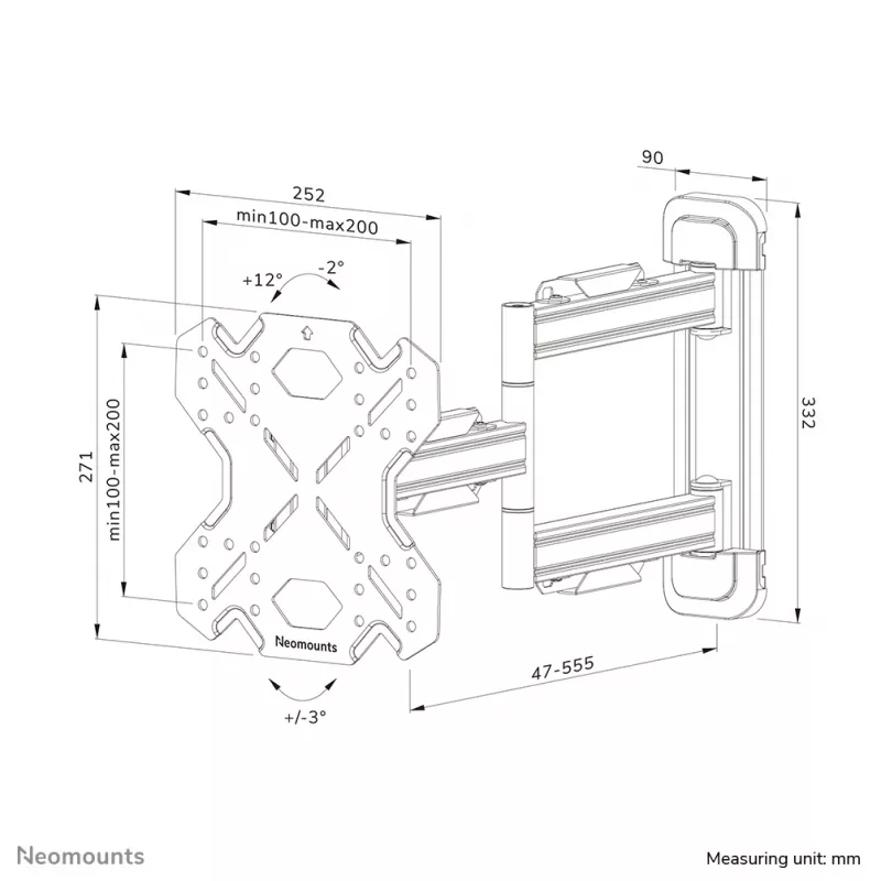 Neomounts WL40S-850BL12 seinakinnitus telerile 32-55 tolli - täisliikumine - kiire paigaldus