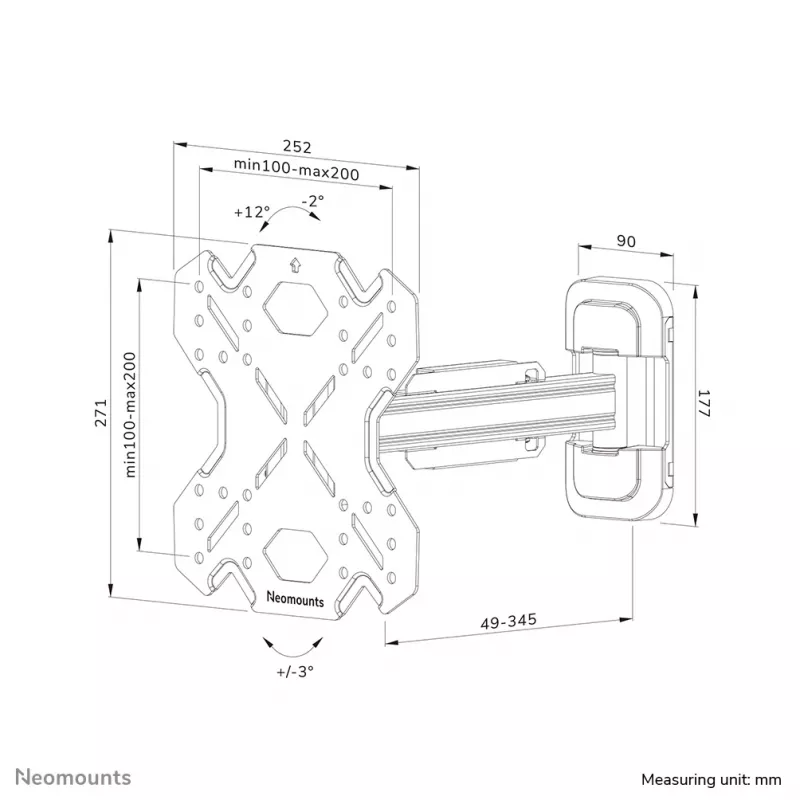 Neomounts WL40S-840BL12 seinakinnitus telerile 32-55 tolli - täisliikumine - kiire paigaldus