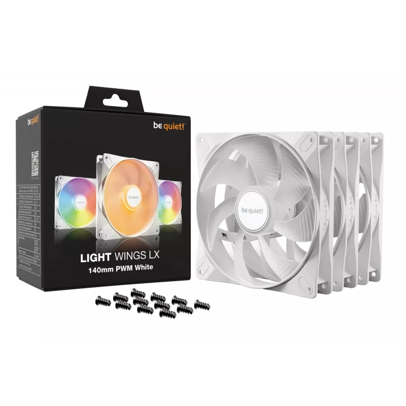 bequiet! LIGHT WINGS LX 140mm PWM 3-Pack White — 140×25 mm ventilaatorid, 1200 RPM, 95 m³/h, RGB LED-id