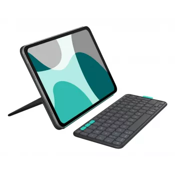 Klaviatuuriga folio-ümbris Logitech Flip Folio QWERTZ saksa keel iPad Pro/Air 11-tollisele, Bluetooth, Graphite, aku 90 mAh