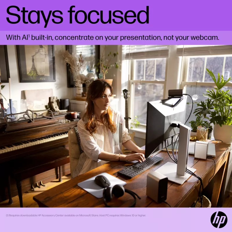 HP 965 4K voogedastuse veebikaamera, 8 MP, 3840 x 2160 pikslit, Full HD, 60 kaadrit sekundis, 1280x720@30fps, 1280x720@60fps, 1920x1080@30fps, 1920x1080@60fps, 3840x2160@30fps, USB