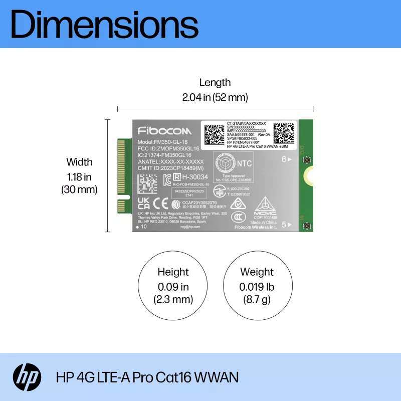 HP 4G LTE-A Pro Cat16 WWAN-liidesekaardid/adapter