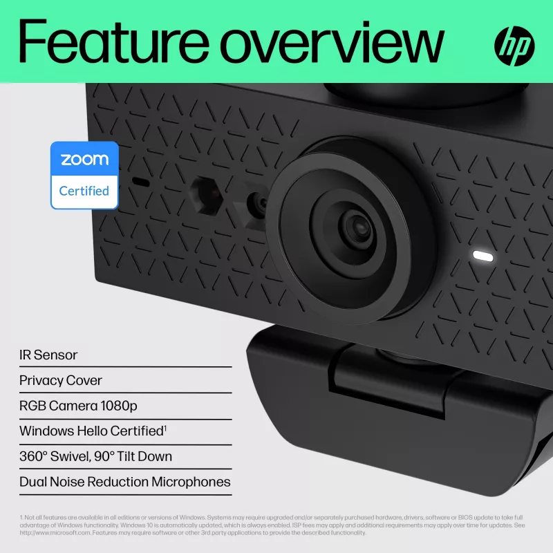 HP 620 FHD veebikaamera, 4 MP, 1920 x 1080 pikslit, Full HD, 60 kaadrit sekundis, 720p, 1080p, 5x