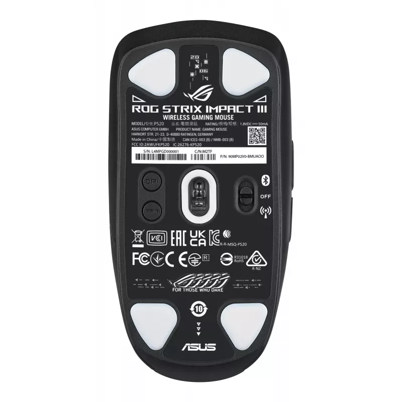 ASUS ROG Strix Impact III Wireless hiir Mängimine Kahekäeline RF juhtmevaba + Bluetooth Optiline 36000 DPI