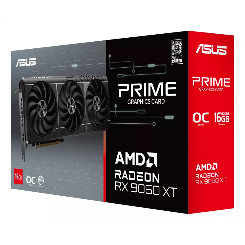 Graafikakaart ASUS Prime Radeon RX 9060 XT 16 GB GDDR6, PCIe 5.0, 128-bit, 3x ventilaatorit, 2,5 pesa