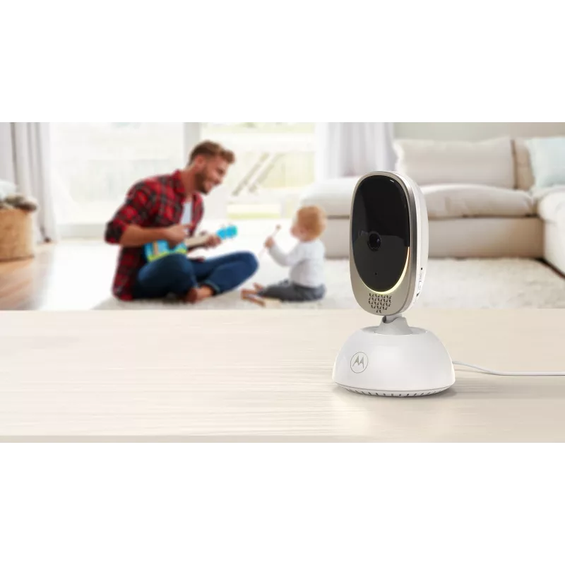 Videokaamera Motorola VM85 CONNECT — 5-tolline TFT-ekraan, 480×272, ulatus 300 m, 2× digitaalne suum, 2,4 GHz Wi‑Fi/FHSS, kahesuunaline heli, valge