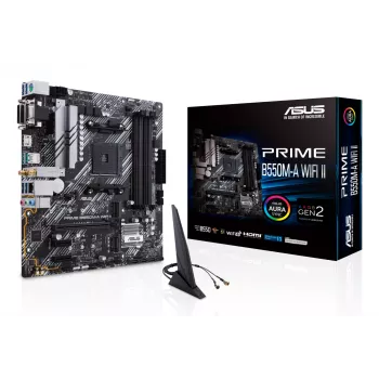 Emaplaat ASUS PRIME B550M-A WIFI II micro ATX — AMD B550, Socket AM4, DDR4, 4 DIMM, Wi‑Fi 6, Bluetooth 5.2, 2x M.2, HDMI 2.1