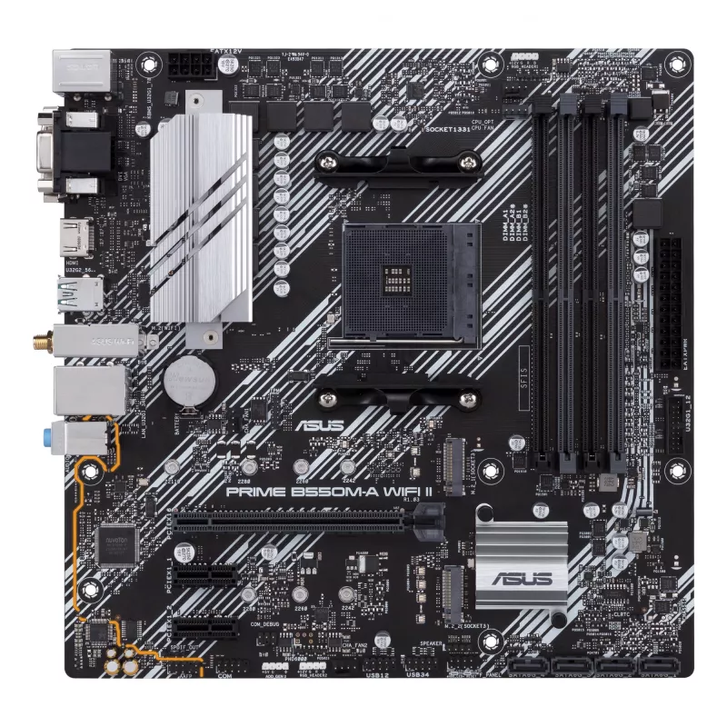 Emaplaat ASUS PRIME B550M-A WIFI II micro ATX — AMD B550, Socket AM4, DDR4, 4 DIMM, Wi‑Fi 6, Bluetooth 5.2, 2x M.2, HDMI 2.1