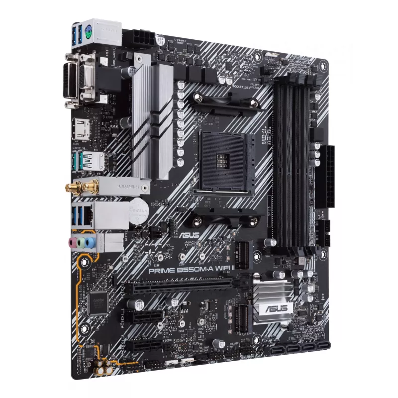 Emaplaat ASUS PRIME B550M-A WIFI II micro ATX — AMD B550, Socket AM4, DDR4, 4 DIMM, Wi‑Fi 6, Bluetooth 5.2, 2x M.2, HDMI 2.1