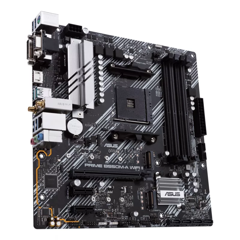 Emaplaat ASUS PRIME B550M-A WIFI II micro ATX — AMD B550, Socket AM4, DDR4, 4 DIMM, Wi‑Fi 6, Bluetooth 5.2, 2x M.2, HDMI 2.1
