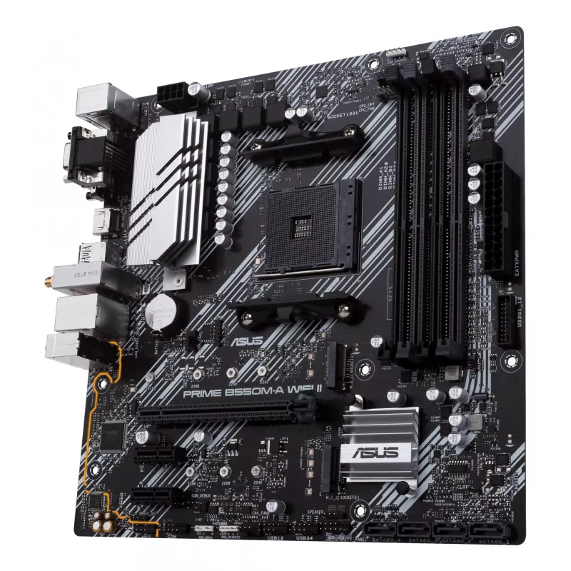 Emaplaat ASUS PRIME B550M-A WIFI II micro ATX — AMD B550, Socket AM4, DDR4, 4 DIMM, Wi‑Fi 6, Bluetooth 5.2, 2x M.2, HDMI 2.1