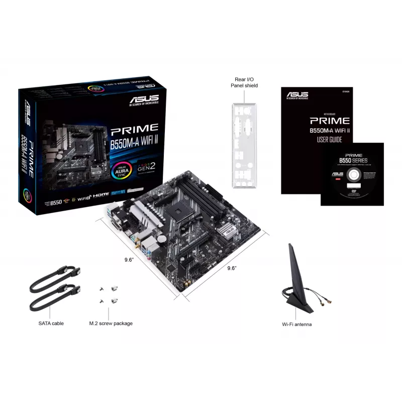 Emaplaat ASUS PRIME B550M-A WIFI II micro ATX — AMD B550, Socket AM4, DDR4, 4 DIMM, Wi‑Fi 6, Bluetooth 5.2, 2x M.2, HDMI 2.1